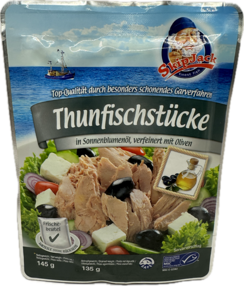 Skipjack MSC Thunfischstücke mit schwarzen Oliven 145g