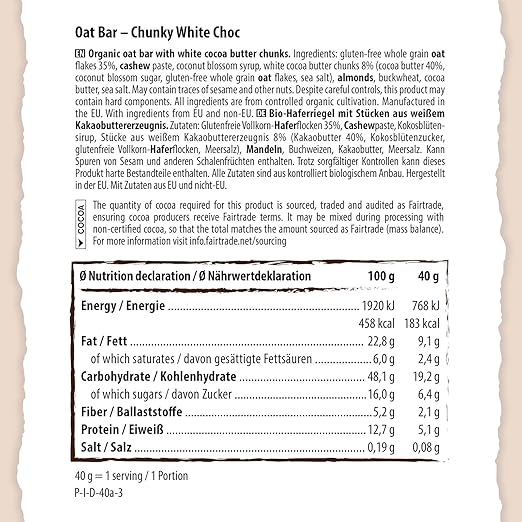 Food Waste bekämpfen - Naturally PAM Bio Oat Bar - Chunky White Choc 40g Naturally PAM Bio Oat Bar - Chunky White Choc 40g – Bild 2