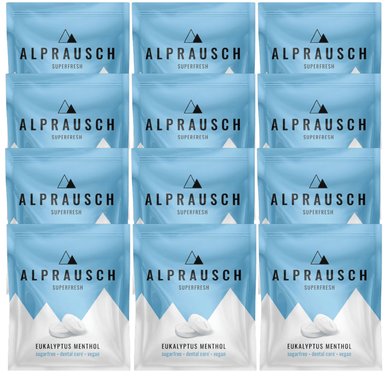 Food Waste bekämpfen - Alprausch Pastille Eukalypt Menthol ohne Zucker 12x22g