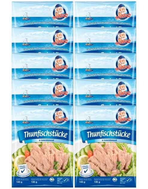 Food Waste bekämpfen - Skipjack MSC Thunfischstücke in Sonnenblumenöl 10x145g