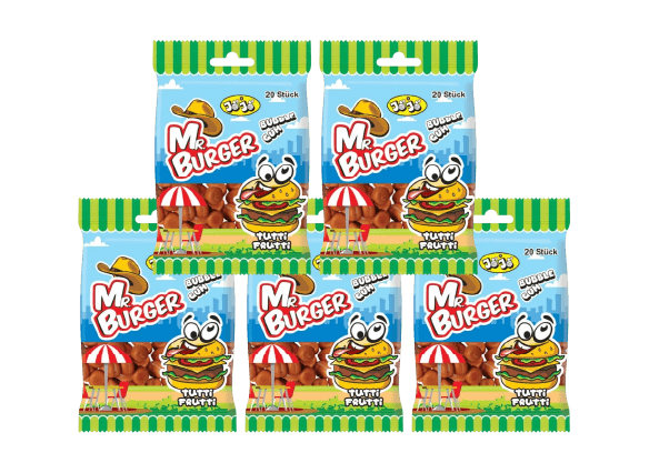 Food Waste bekämpfen - Jojo Mr. Burger Kaugummi 5x80g -16 Stk. einzeln verpackt