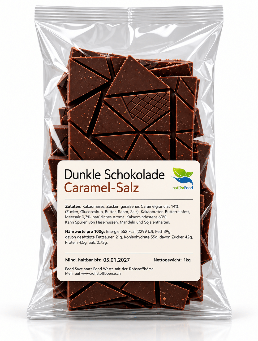Food Waste bekämpfen - Sanvitafood Bruch-Schokolade Caramel Salz 1kg