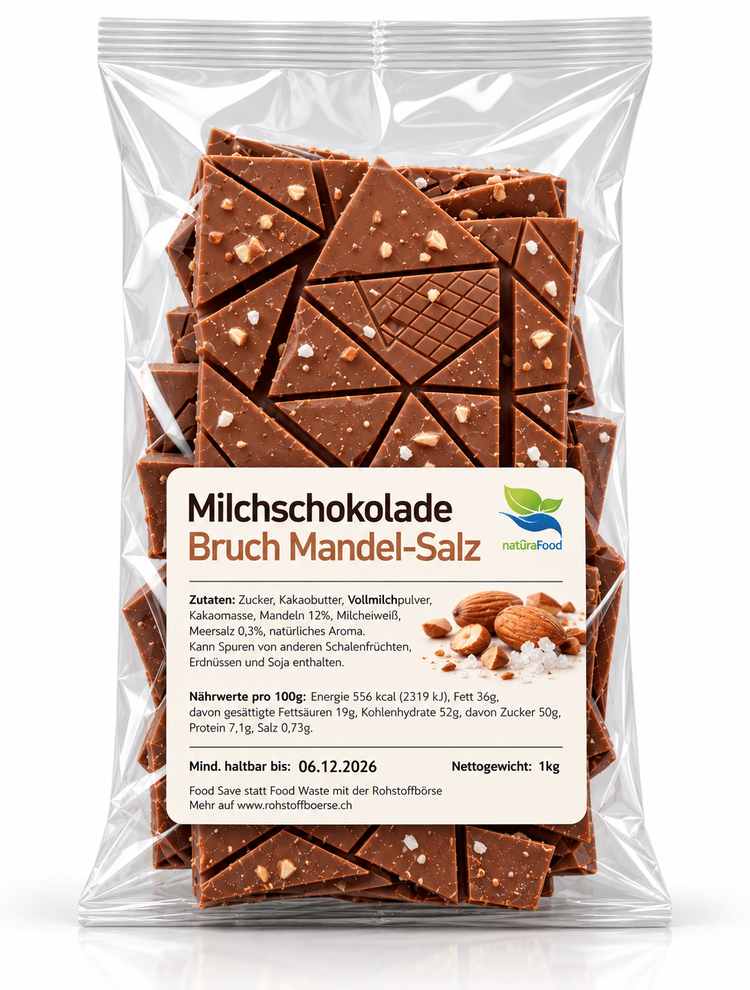 Food Waste bekämpfen - Sanvitafood Milchschokolade Bruch Mandel Salz 1kg